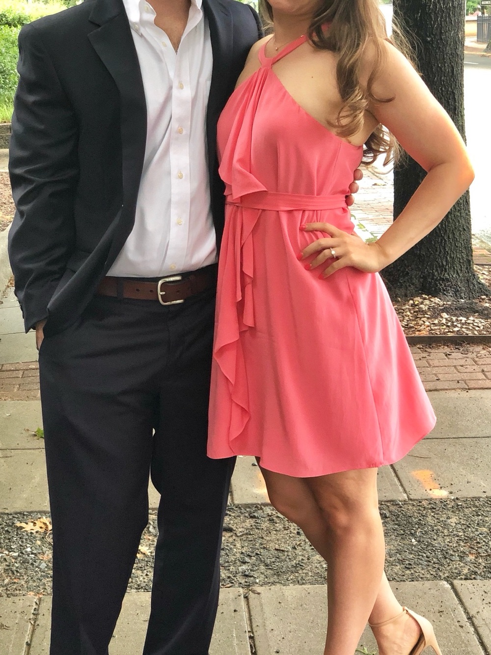 Forever New 100% Silk Coral Halter Ruffle Cocktail Dress Size 4